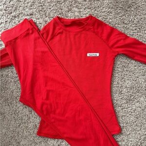 SHEIN Red Long Sleeve Top and Pants Set